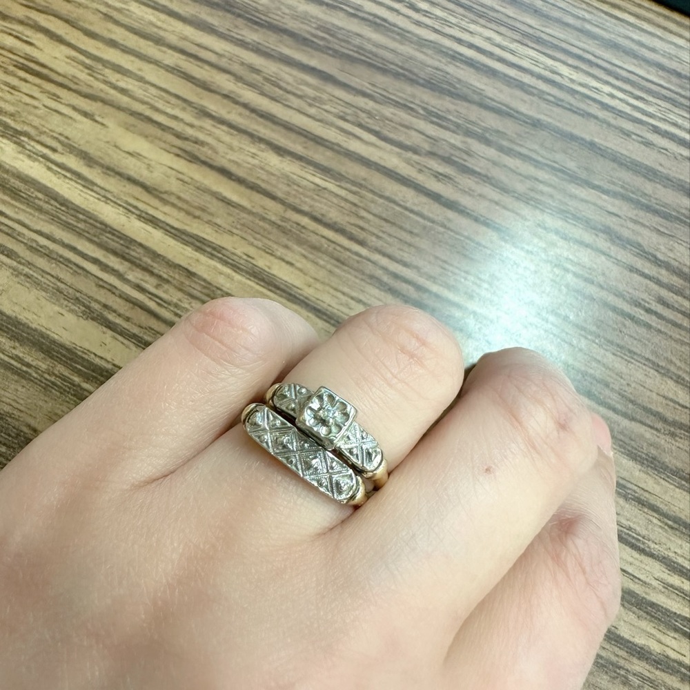 Vintage 1940s-1950’s Engagement Wedding Ring Set Sz7 Genuine Gold